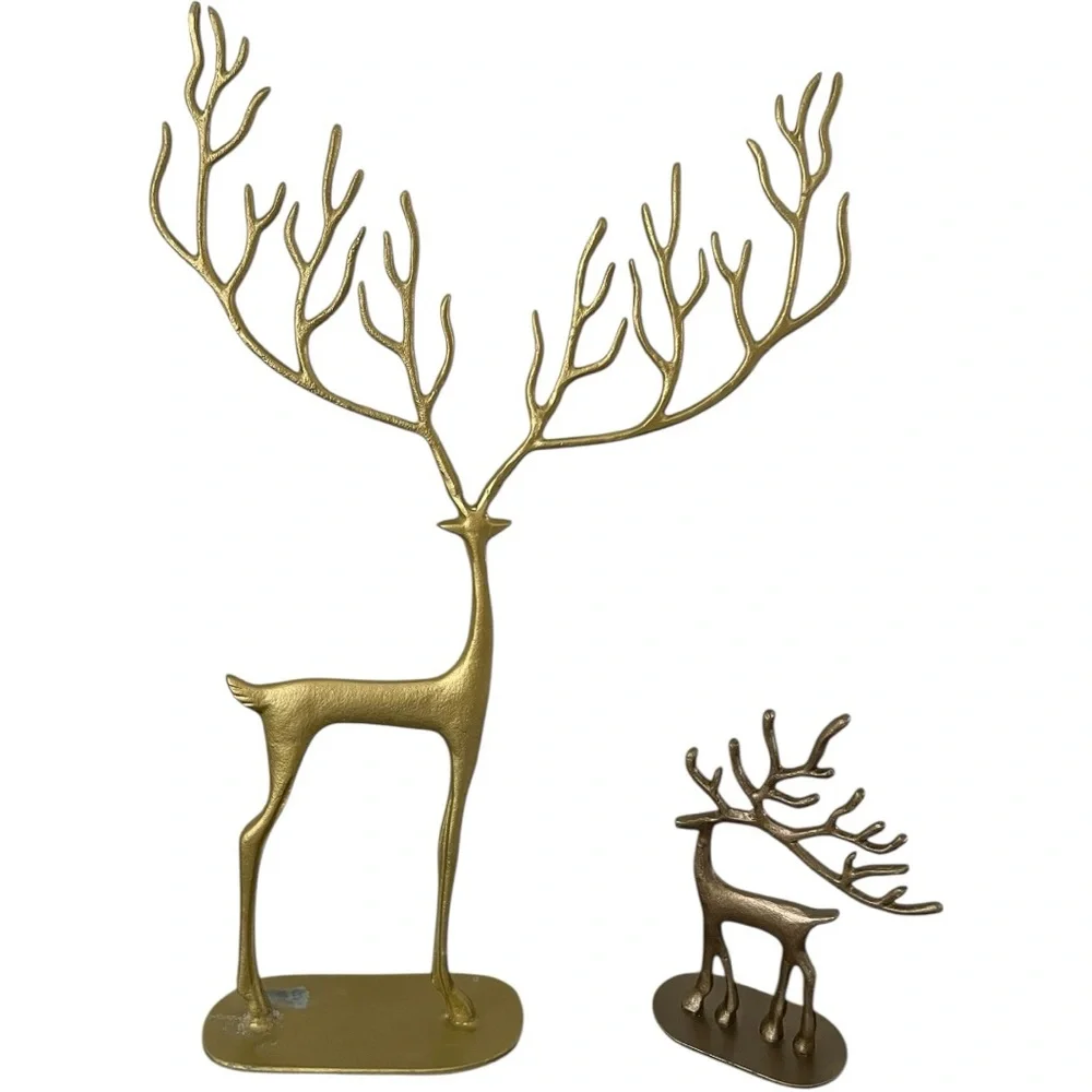 Pottery Barn Handcrafted Brass Merry Grazing Reindeer Herd - Set of 2 Deer 🦌